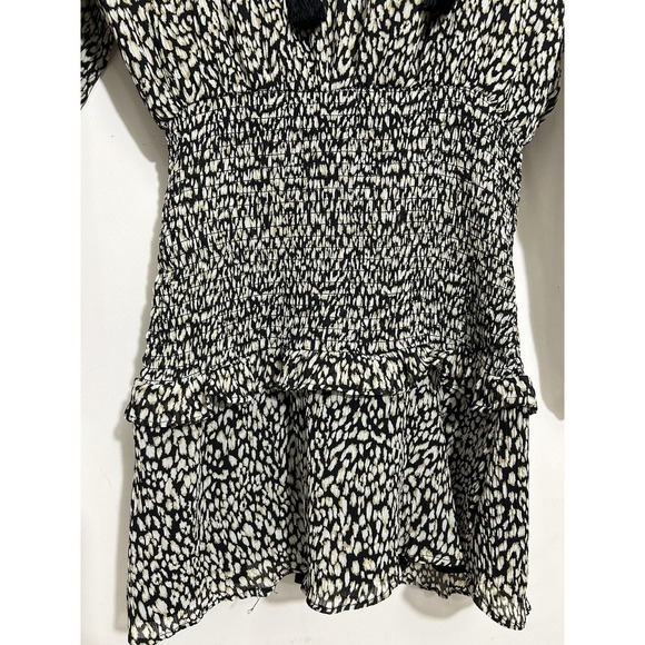 NWT Aqua Animal Print Smocked Mini Dress Chiffon Tasseled Party Chic Size XS - Picture 10 of 11